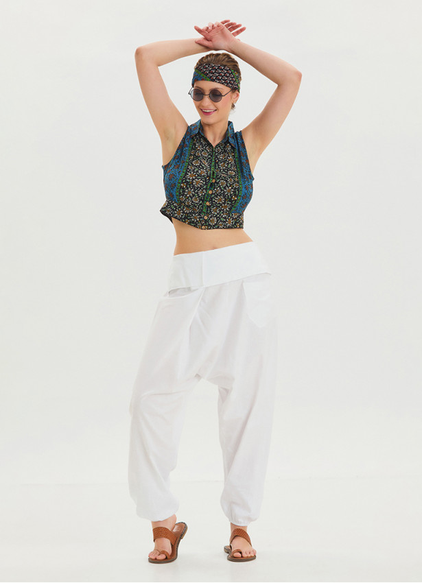 White Bohemian Shalwar with Belt Detail and Pocket 4467